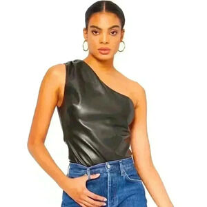 NEW Chrissa Vegan Leather Bodysuit Black, Various Sizes